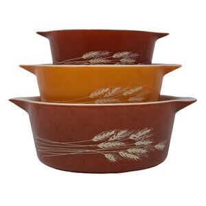 Vintage Pyrex Autumn Harvest Wheat Casserole Set 473-B 474-B 475-B